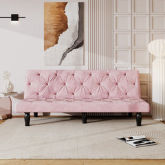 66" Pink Velvet Sofa Bed Luxurious Pull-Out Sofa with Sponge Filling