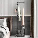 Stylish Gold Metal Coat Hanger with Storage Basket - Elegant Clothing Rack for Modern Bedrooms fel-1974