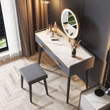 Luxury Sintered Stone & Faux Leather Makeup Table with LED Mirror - Modern Vanity Desk for Elegant Spaces fel-1994