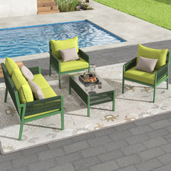 K&K 4-Piece Patio Furniture Set with Tempered Glass Table for Outdoor in Fluorescent Yellow & Green