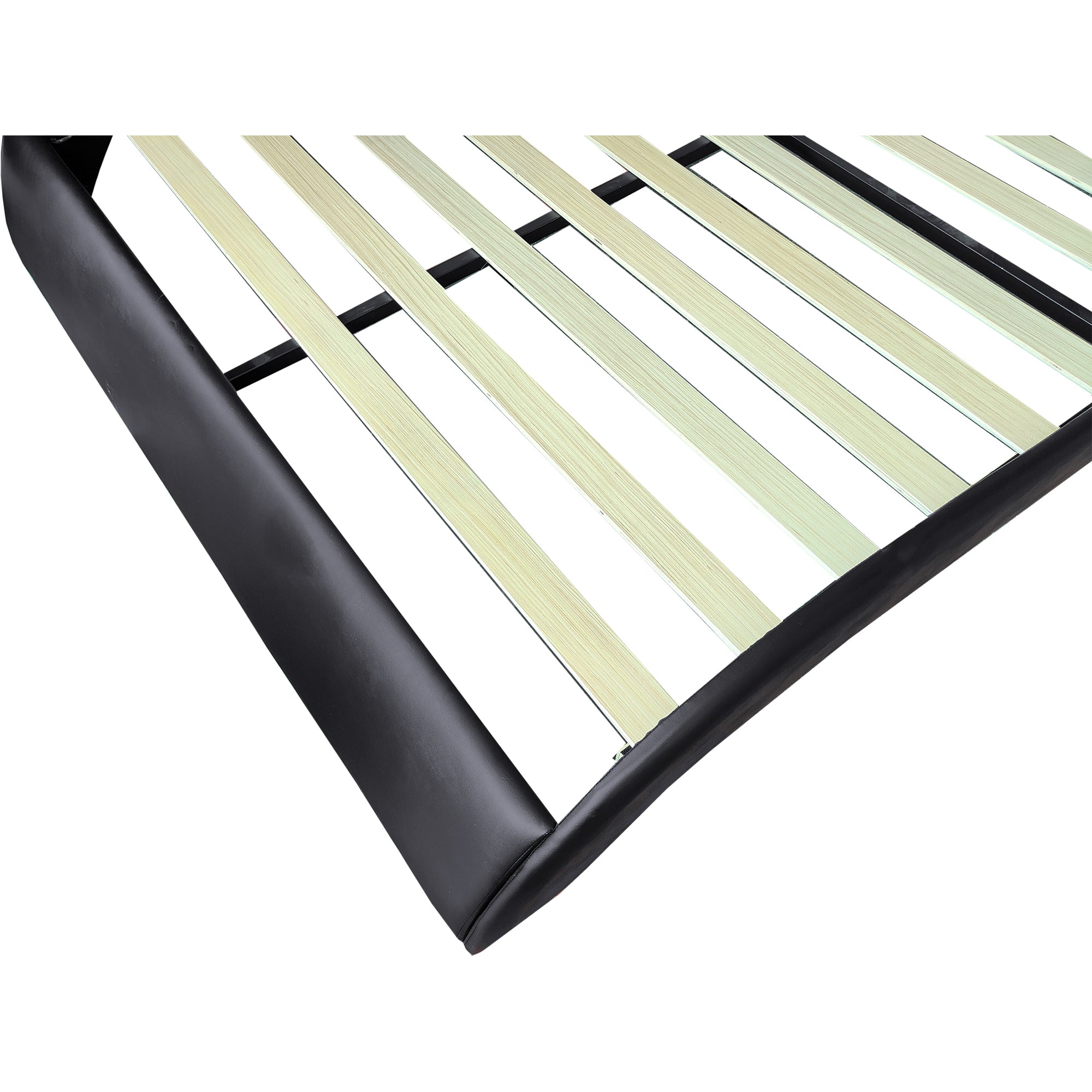 Faux Leather Upholstered Platform Bed Frame with led lighting, Bluetooth connection to play music control, Backrest vibration massage, Curve Design, Wood Slat Support, One-Carton Package, Queen Faux Leather Upholstered Platform Bed Frame with led lighting, Bluetooth connection to play music control, Backrest vibration massage, Curve Design, Wood Slat Support, One-Carton Package, Queen