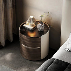 Stylish Modern Bedside Cupboard with Sintered Stone Top & PU Leather Accents - Perfect for Your Bedroom Decor fhx-4573