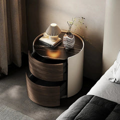 Stylish Modern Bedside Cupboard with Sintered Stone Top & PU Leather Accents - Perfect for Your Bedroom Decor fhx-4573