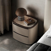 Elegant Bedside Cupboard with Sintered Stone Top and Synthetic Leather Finish - Modern Nightstand for Stylish Bedroom Decor fhx-4574