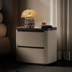 Elegant Bedside Cupboard with Sintered Stone Top and Synthetic Leather Finish - Modern Nightstand for Stylish Bedroom Decor fhx-4574