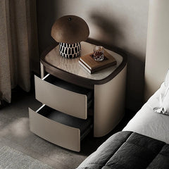 Elegant Bedside Cupboard with Sintered Stone Top and Synthetic Leather Finish - Modern Nightstand for Stylish Bedroom Decor fhx-4574