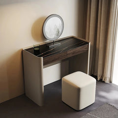 Sleek Makeup Table with Sintered Stone Top and Synthetic Leather Finish – Elegant Vanity Desk for Modern Spaces fhx-4575