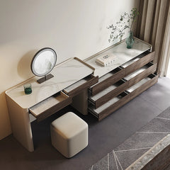 Modern Makeup Table with Sintered Stone Top and Synthetic Leather Finish - Elegant Vanity Desk for Chic Home Décor fhx-4577