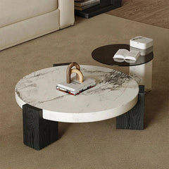 Elegant Round Marble Coffee Table with Tempered Glass Top – Stylish Modern Home Furniture fjd-4680