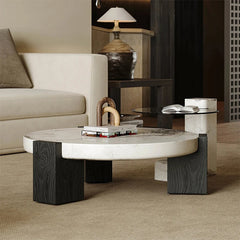 Elegant Round Marble Coffee Table with Tempered Glass Top – Stylish Modern Home Furniture fjd-4680