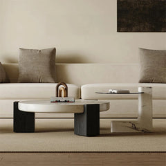 Elegant Round Marble Coffee Table with Tempered Glass Top – Stylish Modern Home Furniture fjd-4680