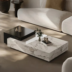 Stylish Stone Pine Coffee Table with Elegant Marble Finish – Modern Living Room Centerpiece fjd-4683