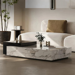 Stylish Stone Pine Coffee Table with Elegant Marble Finish – Modern Living Room Centerpiece fjd-4683