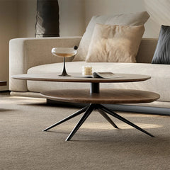 Modern Synthetic Leather Coffee Table with Stylish Dual-Tier Design and Metal Base - Perfect for Living Room Décor fjd-4684