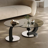 Stylish Tempered Glass Coffee Table Set with Ash Wood and Stainless Steel Base - Modern Living Room Accent Furniture fjd-4688