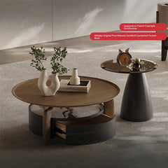 Elegant Sintered Stone Coffee Table with Pine Ash Wood and Tempered Glass - Modern Living Room Furniture with Storage Drawer fjd-4689