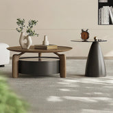 Elegant Sintered Stone Coffee Table with Pine Ash Wood and Tempered Glass - Modern Living Room Furniture with Storage Drawer fjd-4689