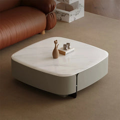Modern Square Coffee Table in Stone Density Board with Stainless Accents - Elegant Living Room Centerpiece fjd-4691