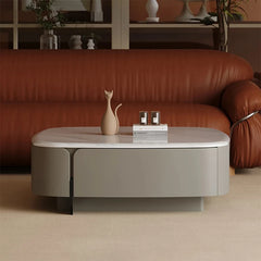Modern Square Coffee Table in Stone Density Board with Stainless Accents - Elegant Living Room Centerpiece fjd-4691