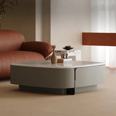 Modern Square Coffee Table in Stone Density Board with Stainless Accents - Elegant Living Room Centerpiece fjd-4691