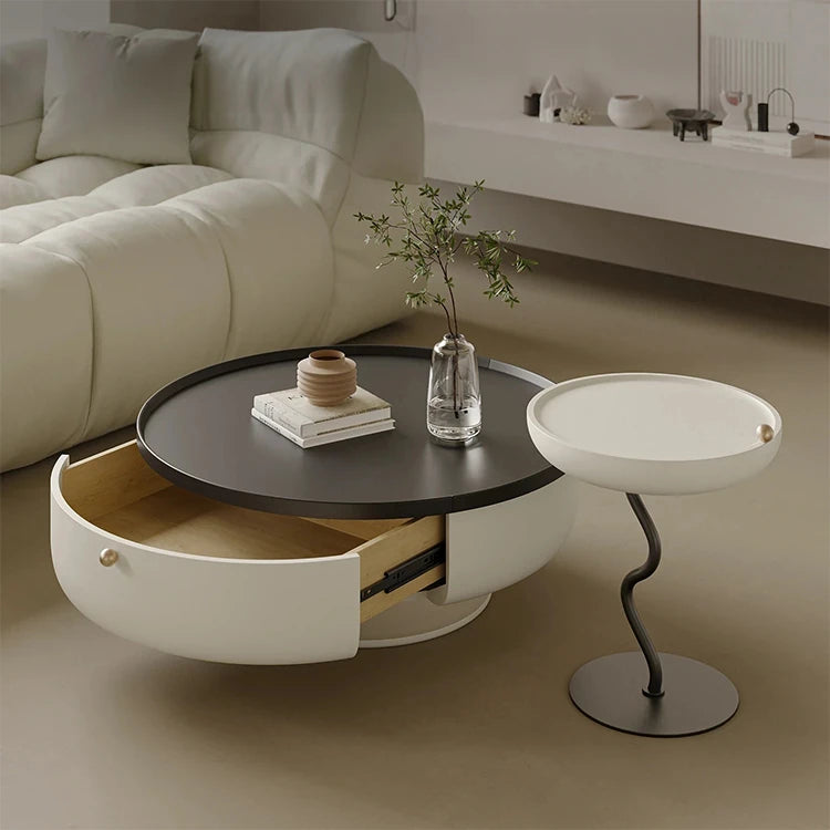 Stylish Round Coffee Table with Storage - Modern Pine and Stainless Steel Design for Living Room Elegance fjd-4692