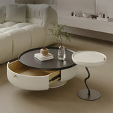 Stylish Round Coffee Table with Storage - Modern Pine and Stainless Steel Design for Living Room Elegance fjd-4692