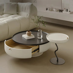 Stylish Round Coffee Table with Storage - Modern Pine and Stainless Steel Design for Living Room Elegance fjd-4692