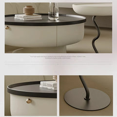 Stylish Round Coffee Table with Storage - Modern Pine and Stainless Steel Design for Living Room Elegance fjd-4692