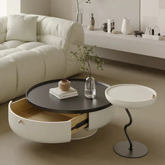 Stylish Round Coffee Table with Storage - Modern Pine and Stainless Steel Design for Living Room Elegance fjd-4692