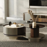 Modern Sintered Stone Coffee Table with Unique Design - Stylish Glass Top & Elegant Base fjd-4693