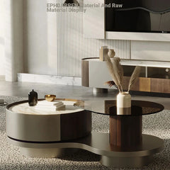 Modern Sintered Stone Coffee Table with Unique Design - Stylish Glass Top & Elegant Base fjd-4693
