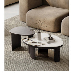 Elegant Stone and Tempered Glass Coffee Table – Modern Design for Stylish Living Rooms fjd-4697