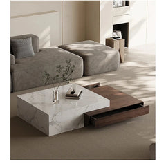 Modern Elegant Coffee Table with Sintered Stone and Pine Density Board - Stylish Centerpiece for Living Room Decor fjd-4698