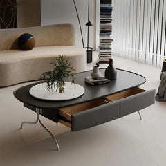 Modern Sintered Stone Coffee Table with Stainless Steel Base - Stylish Oval Design for Living Room fjd-4703
