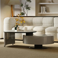 Modern Stone and Tempered Glass Coffee Table with Pine Density Board – Stylish Living Room Centerpiece fjd-4704