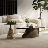 Elegant Stone and Tempered Glass Coffee Table – Modern Living Room Centerpiece fjd-4706