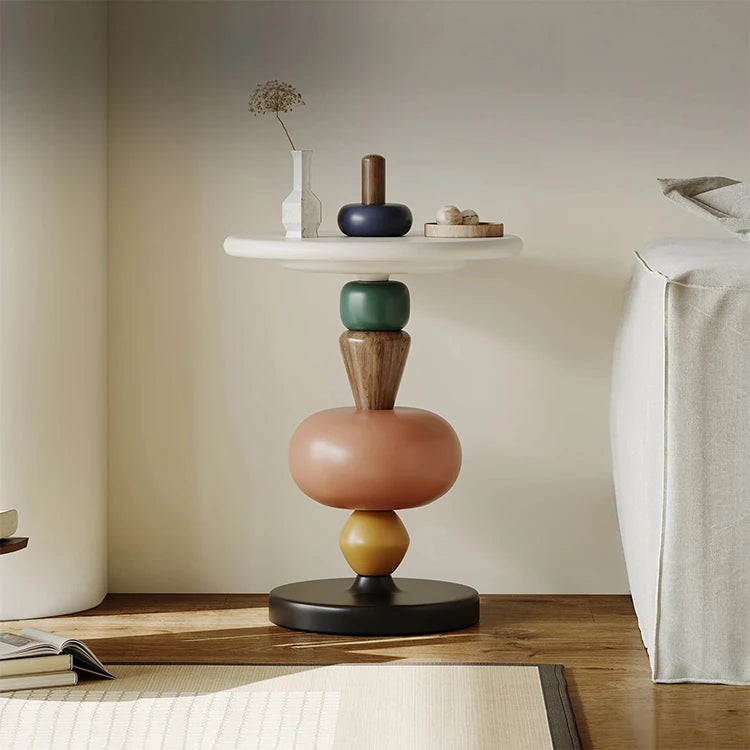 Modern Oak Coffee Table with Unique Colorful Base - Stylish Living Room Accent fjd-4707