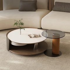 Stylish Stone and Stainless Steel Coffee Table with Tempered Glass and Synthetic Leather Accents – Perfect for Modern Living Rooms! fjd-4711