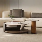 Stylish Stone and Stainless Steel Coffee Table with Tempered Glass and Synthetic Leather Accents – Perfect for Modern Living Rooms! fjd-4711