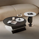 Stylish Marble and Pine Coffee Table with Sleek Stainless Accents - Modern Living Room Centerpiece fjd-4713