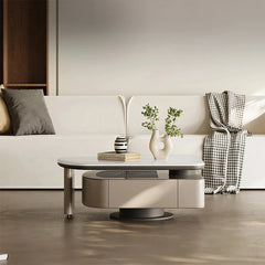 Modern Stone & Tempered Glass Coffee Table with Pine Density Board - Stylish Living Room Centerpiece fjd-4717