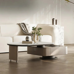 Modern Stone & Tempered Glass Coffee Table with Pine Density Board - Stylish Living Room Centerpiece fjd-4717