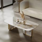 Sleek Sintered Stone Coffee Table with Stylish Stainless Glass Base – Modern Living Room Centerpiece fjd-4719