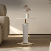 Elegant Sintered Stone Coffee Table with Synthetic Leather Base and Gold Accents - Modern Centerpiece for Living Room Decor fjd-4725