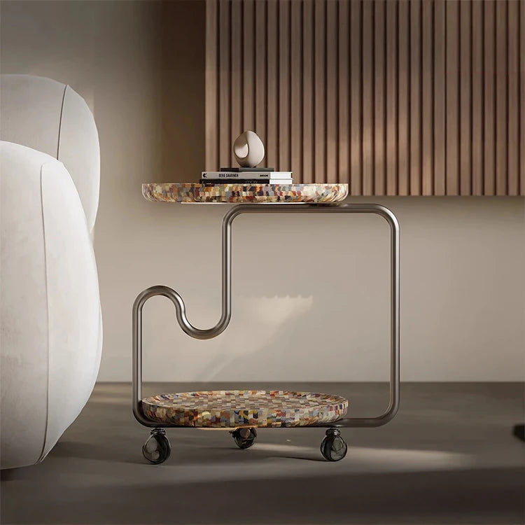 Stylish Modern Coffee Table with Unique Design - Durable Density Board and Stainless Steel Construction, Rolling Wheels for Easy Mobility fjd-4726