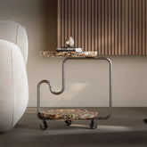 Stylish Modern Coffee Table with Unique Design - Durable Density Board and Stainless Steel Construction, Rolling Wheels for Easy Mobility fjd-4726