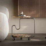 Stylish Modern Coffee Table with Unique Design - Durable Density Board and Stainless Steel Construction, Rolling Wheels for Easy Mobility fjd-4726