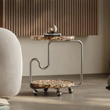 Stylish Modern Coffee Table with Unique Design - Durable Density Board and Stainless Steel Construction, Rolling Wheels for Easy Mobility fjd-4726