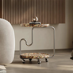 Stylish Modern Coffee Table with Unique Design - Durable Density Board and Stainless Steel Construction, Rolling Wheels for Easy Mobility fjd-4726