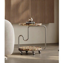 Stylish Modern Coffee Table with Unique Design - Durable Density Board and Stainless Steel Construction, Rolling Wheels for Easy Mobility fjd-4726